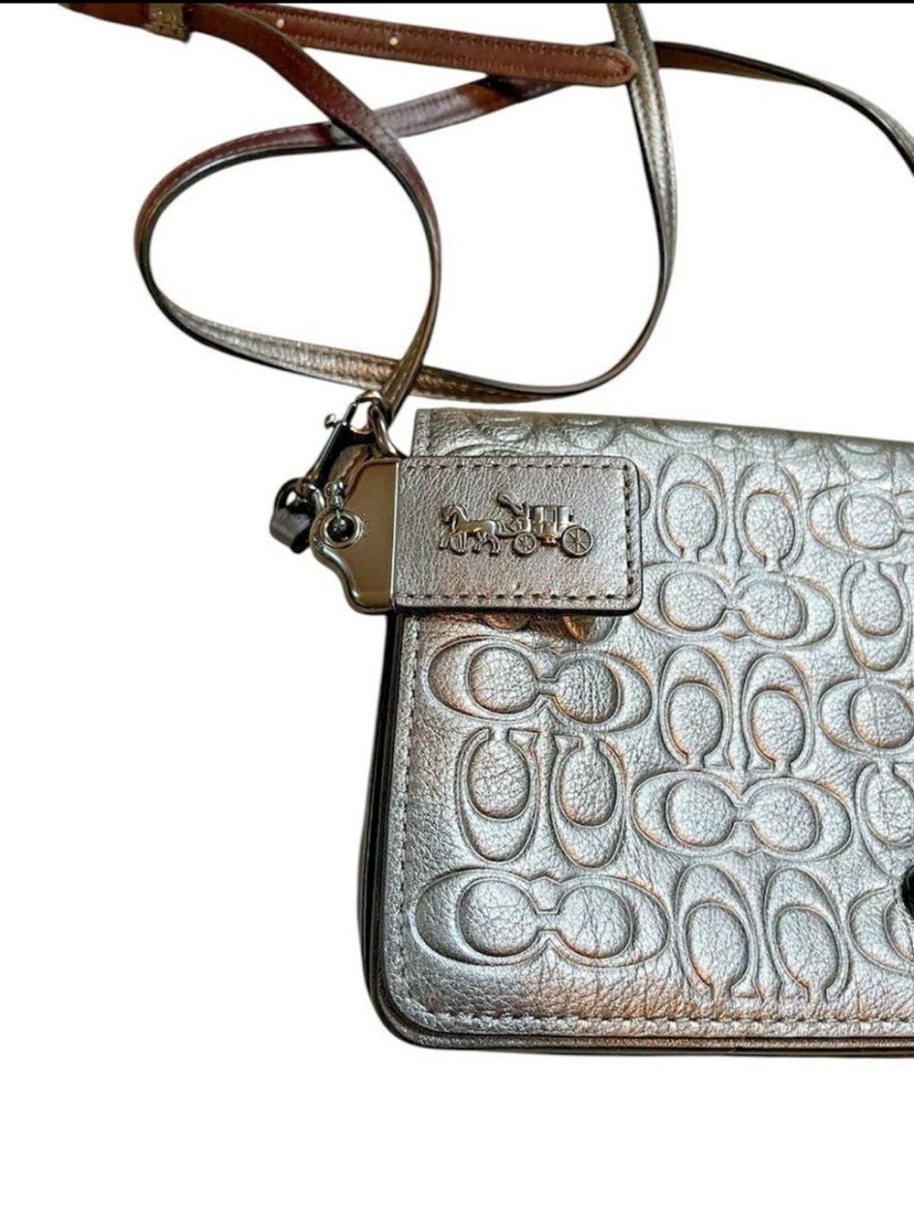 Coach 1941 Metallic Gray Leather Signature Embossed Dinky - Gunmetal - Graphite - Picture 3 of 11